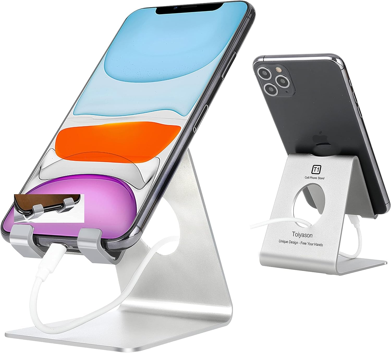 Cell Phone Stand Desk Phone Holder, Cradle, Dock, Compatible with All 4-8Inch Phones, Office Kitchen Traveling Accessories T1 Rose Gold